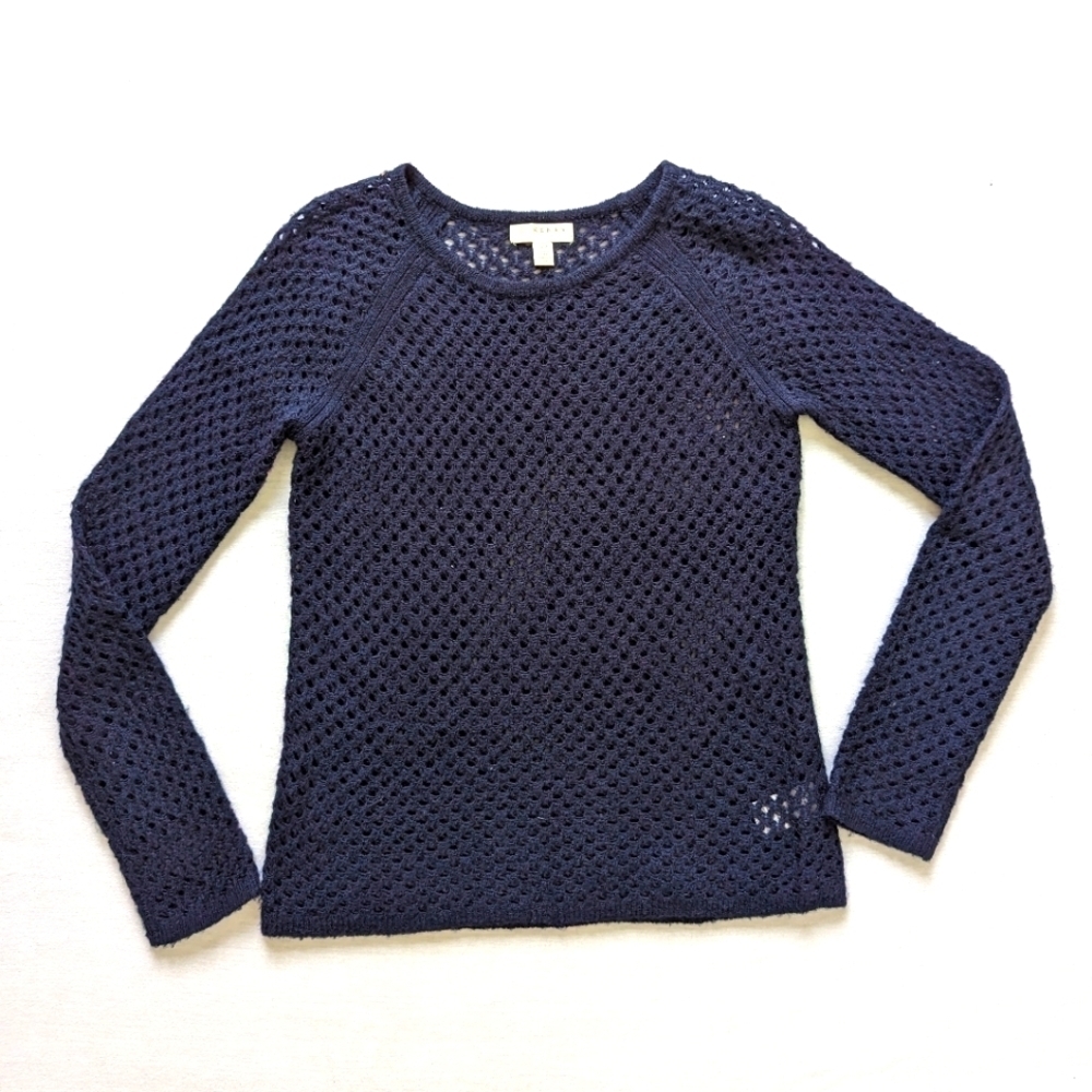 Kenar dark blue crew neck hollow sweater women's Medium
